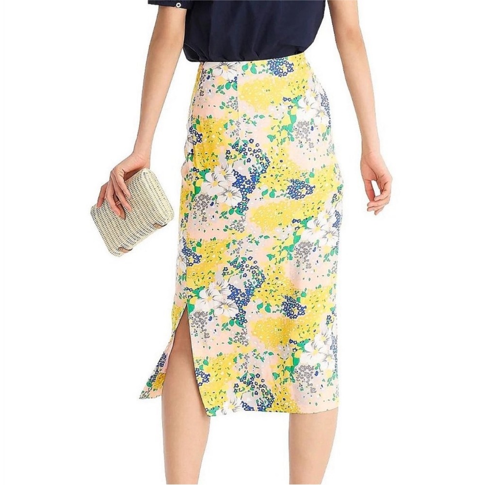J Crew Lemon Floral Midi Slip Skirt In Floral Subtle Pink Gold Size 6 - Picture 2 of 12